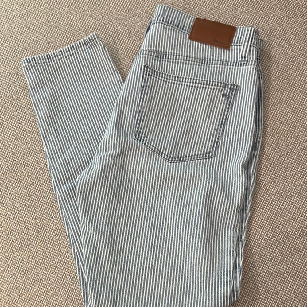 Madewell blue and white stripe High rise skinny crop jeans